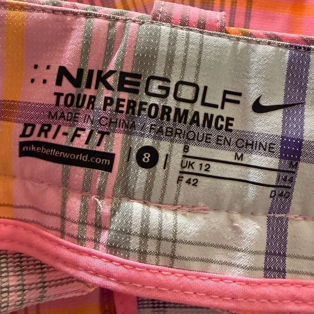 Nike Golf Tour Performance Dri-FIT Plaid Shorts Pink Orange Grey Womens 8